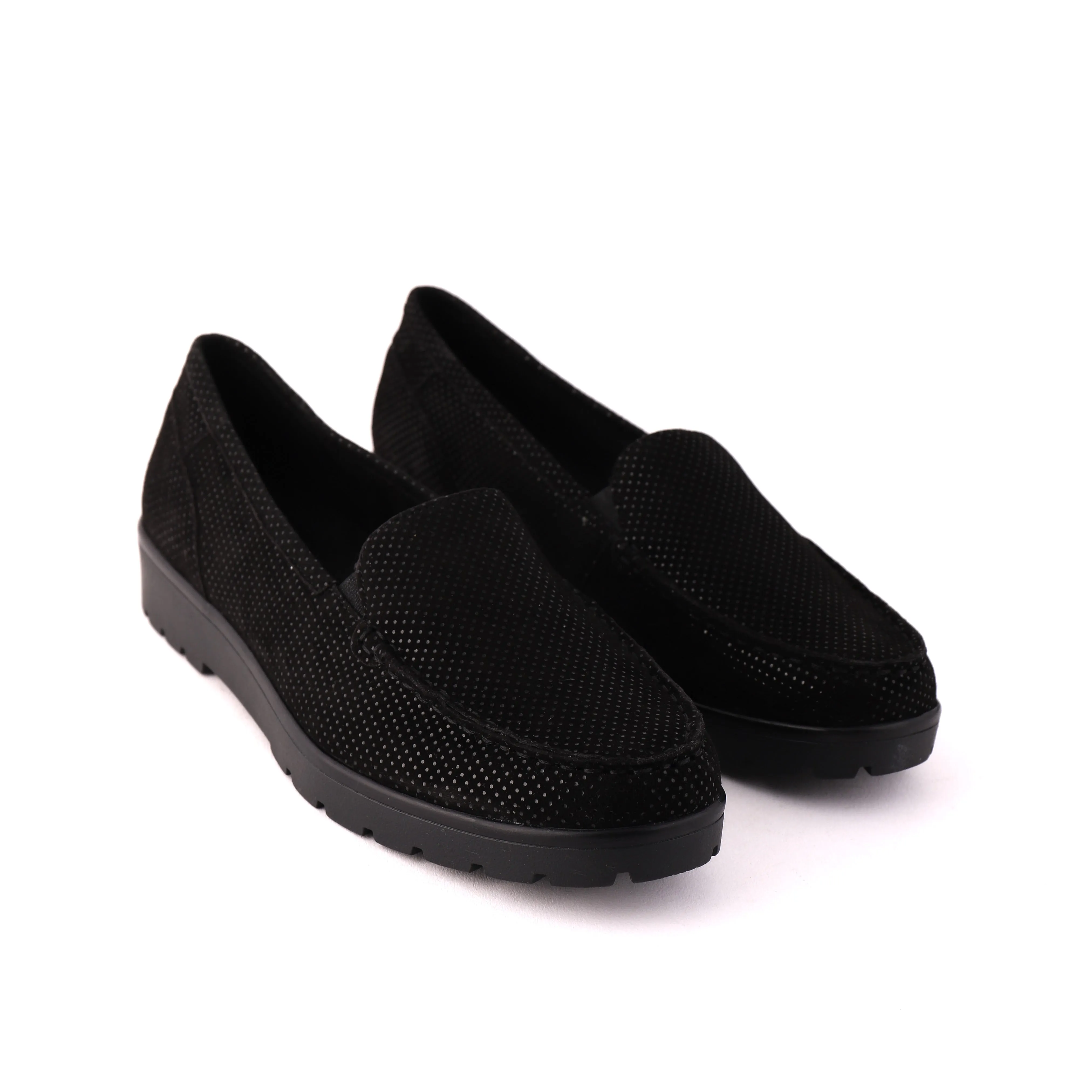 14803 Black Suede Shimmer Subtle Shape Clear Tread