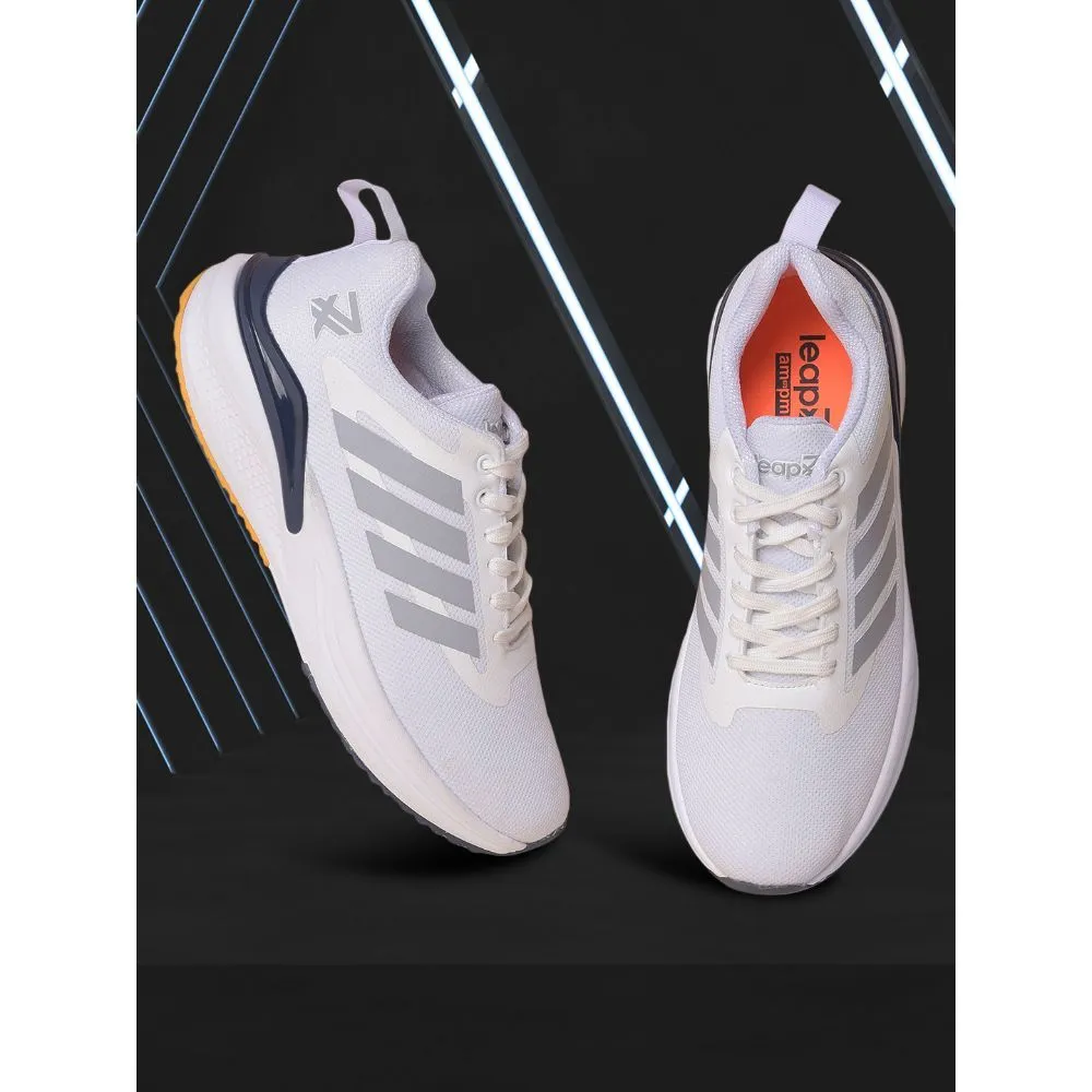 Leap7x White Sports Lacing Running Shoes For Men CAPSICO-1 By Liberty running with a watch