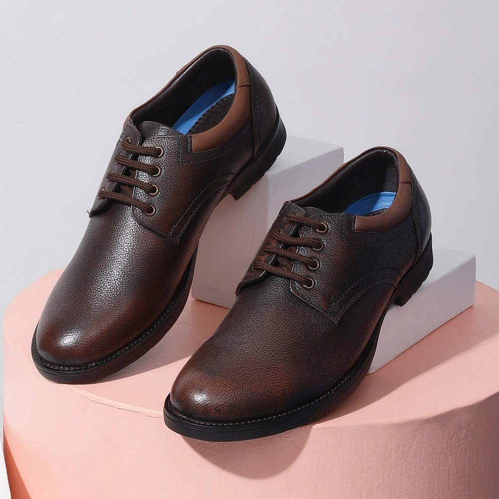 Healers Formal Brown Lace-Up Derby Shoes For Men GAS-C17 By Liberty Formal Ready Sole Grip