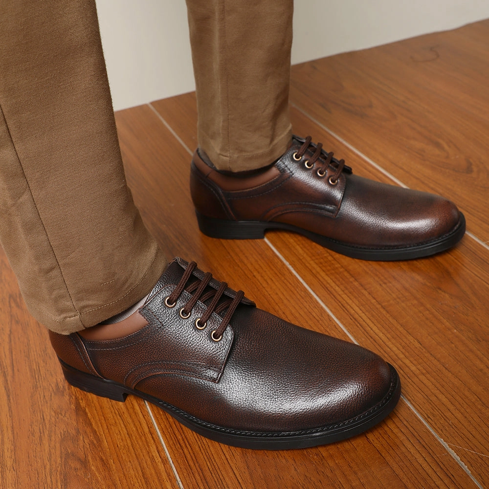 Healers Formal Brown Lace-Up Derby Shoes For Men GAS-C17 By Liberty Calm Finish