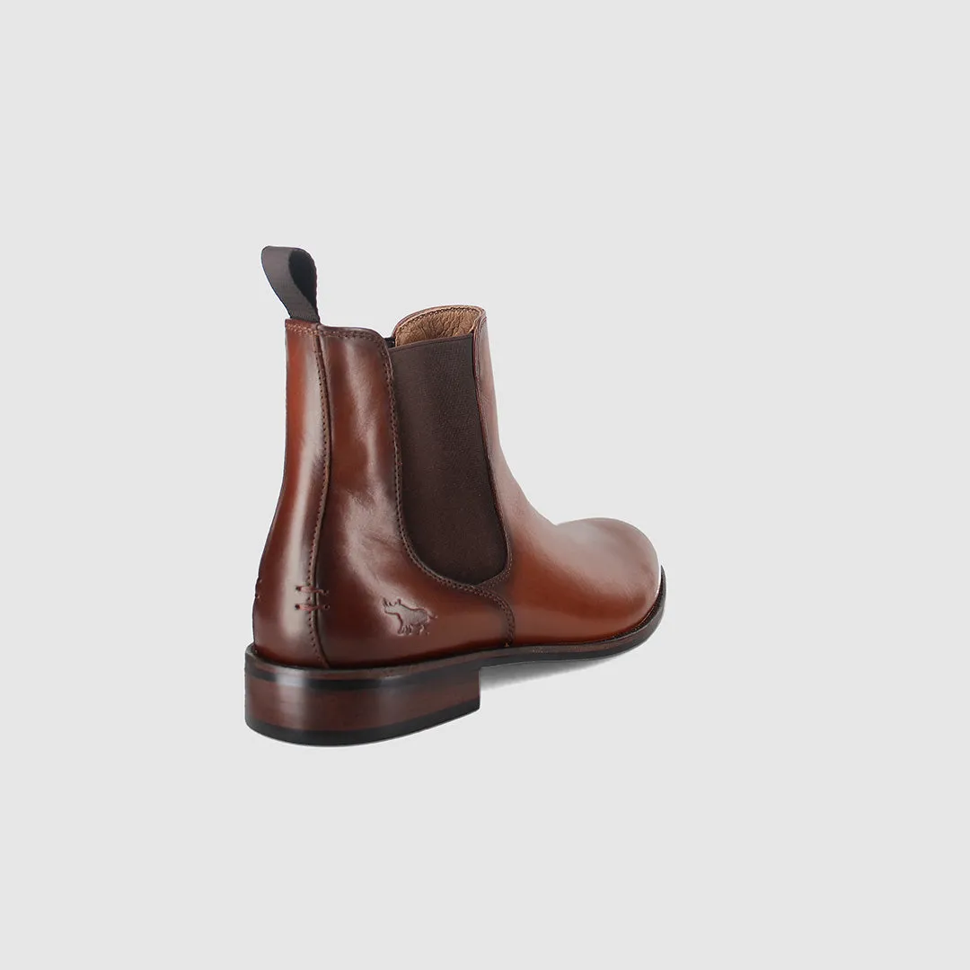 Padded Interior Work Commute Wedge Sole Plymouth Chelsea Boots Cognac