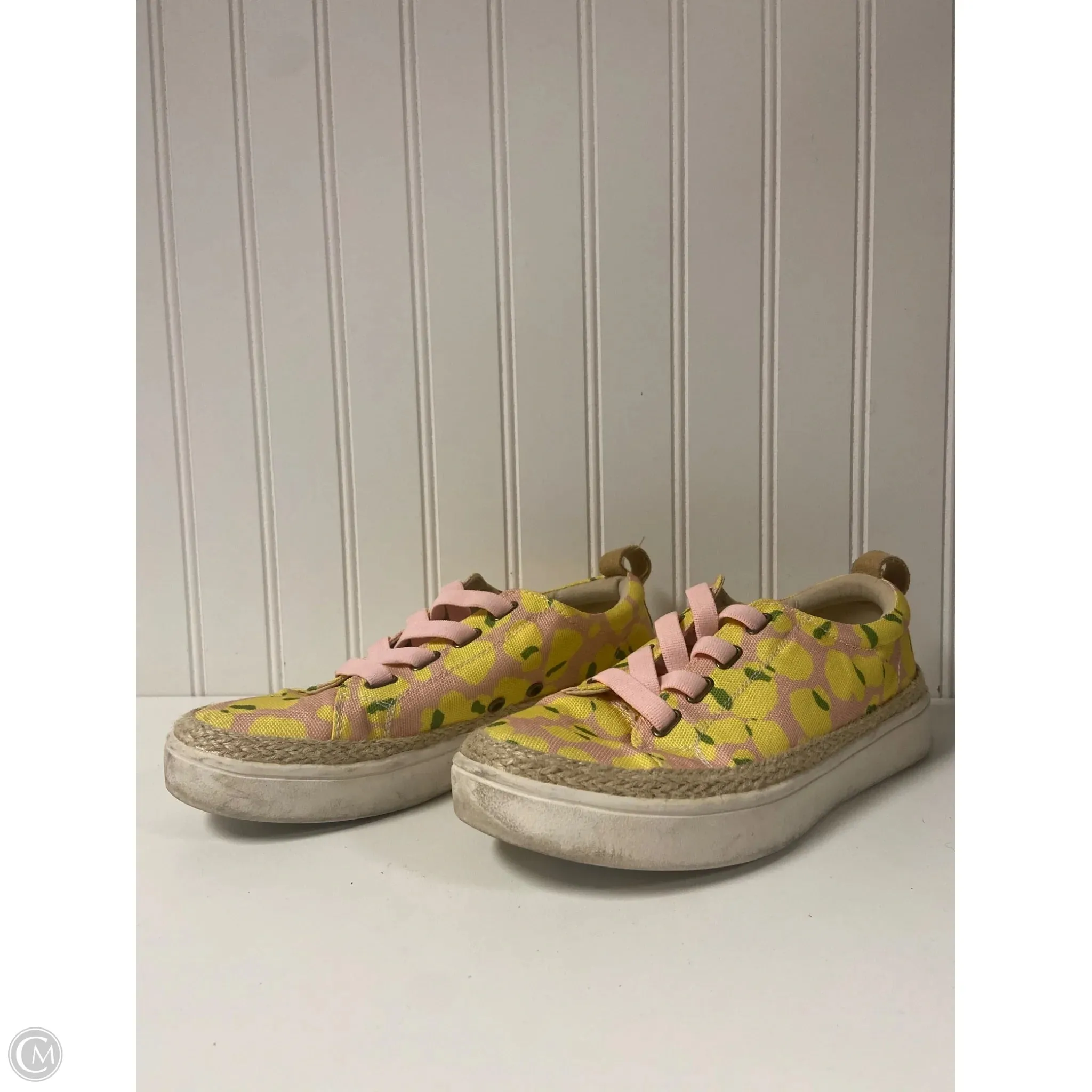 Shoes Sneakers By Cmc In Pink & Yellow, Size: 7 Rain Step Stripe Mood