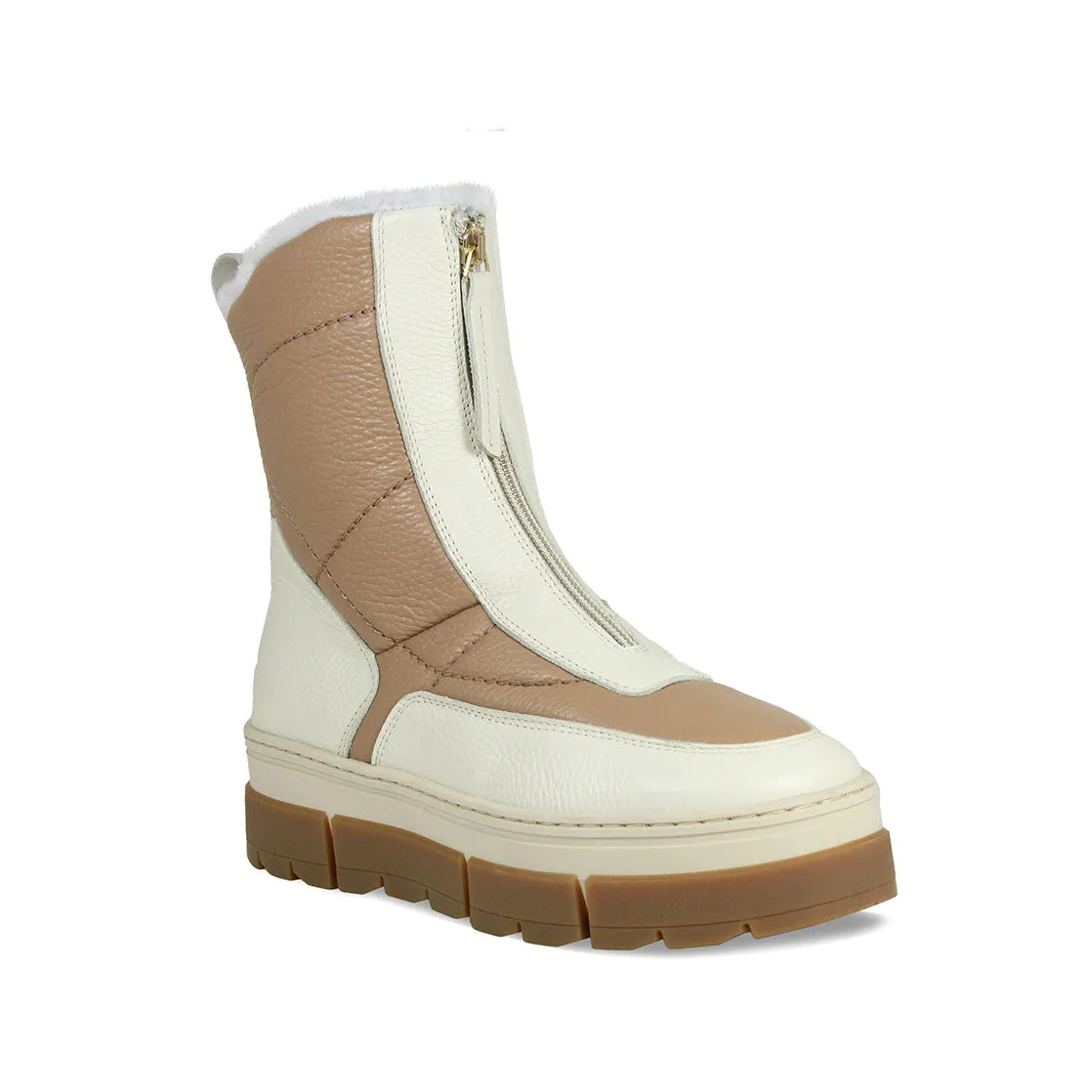 Blizzard: Cream & Camel Leather & Shearling Warm Fit Follow Hike