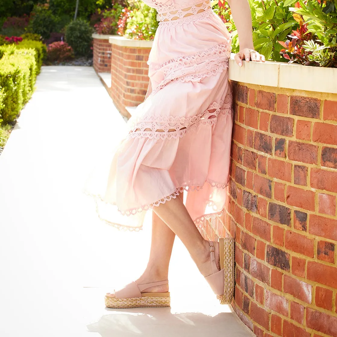 Brandy: Blush Leather Auxetic Knit Fabric Fashion Walk