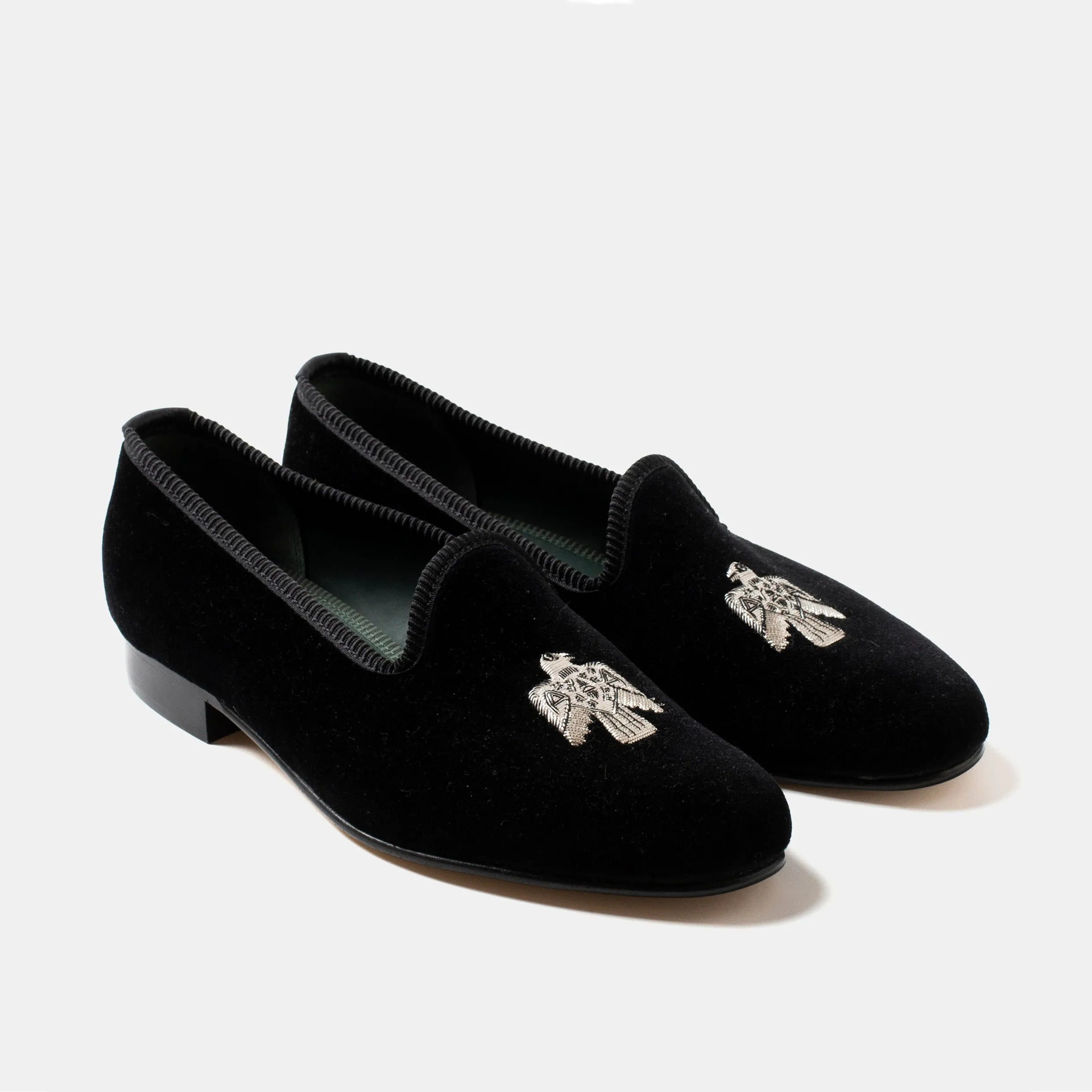 Bryceland's x Bowhill & Elliott Velvet Slippers Black Block Step Stable Walk