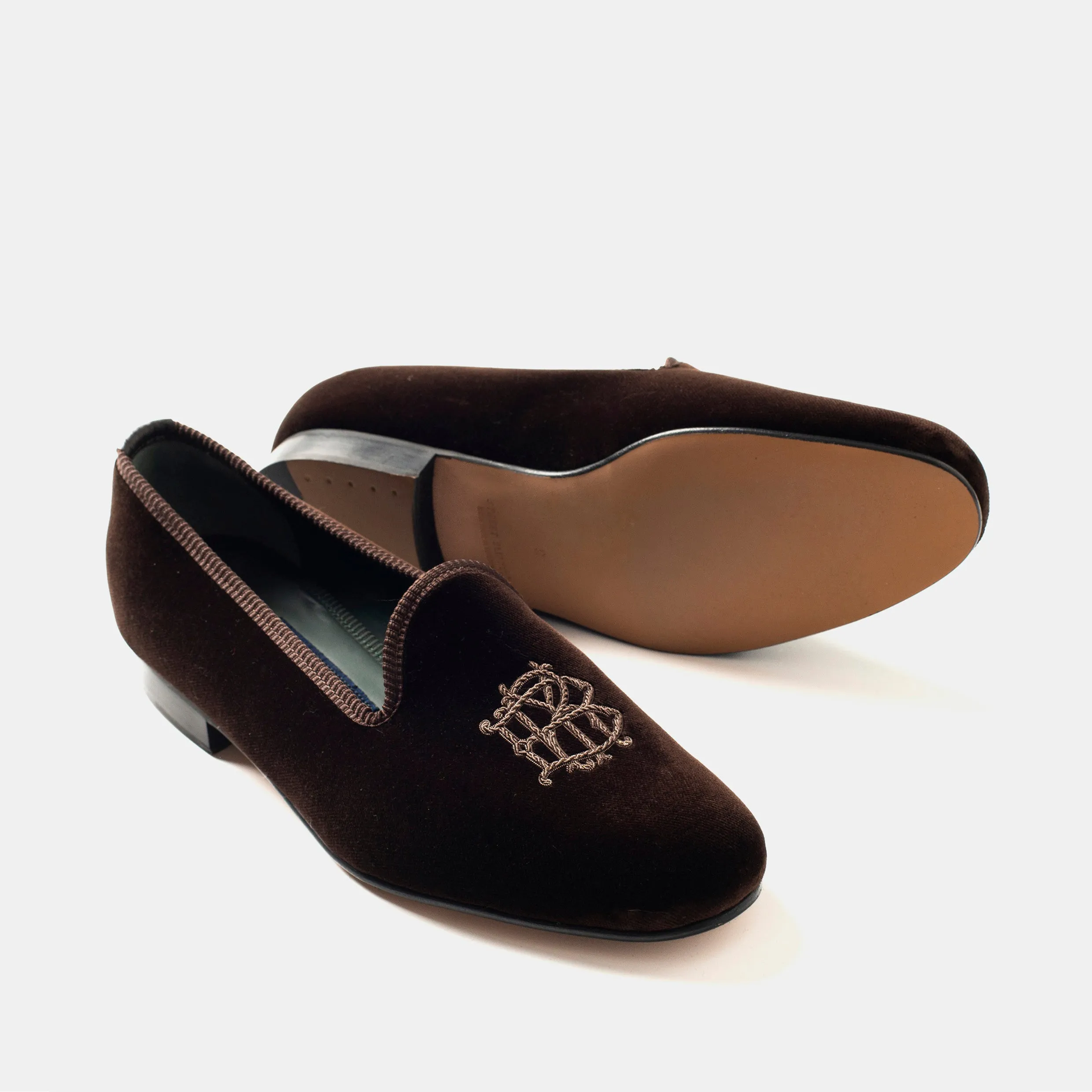 Bryceland's x Bowhill & Elliott Velvet Slippers Brown Walkable Fit Moisture control