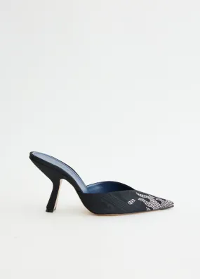 Carmen Grosgrain Moire Mules Breathable Vent Holes Flower Step