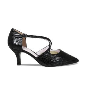 Cecilia: Black Snake Print Leather Secure Motion