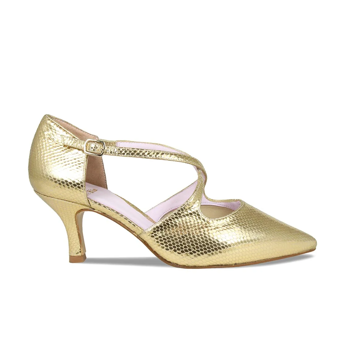 Fast Stride Leap Step Cecilia: Gold Snake Print Leather