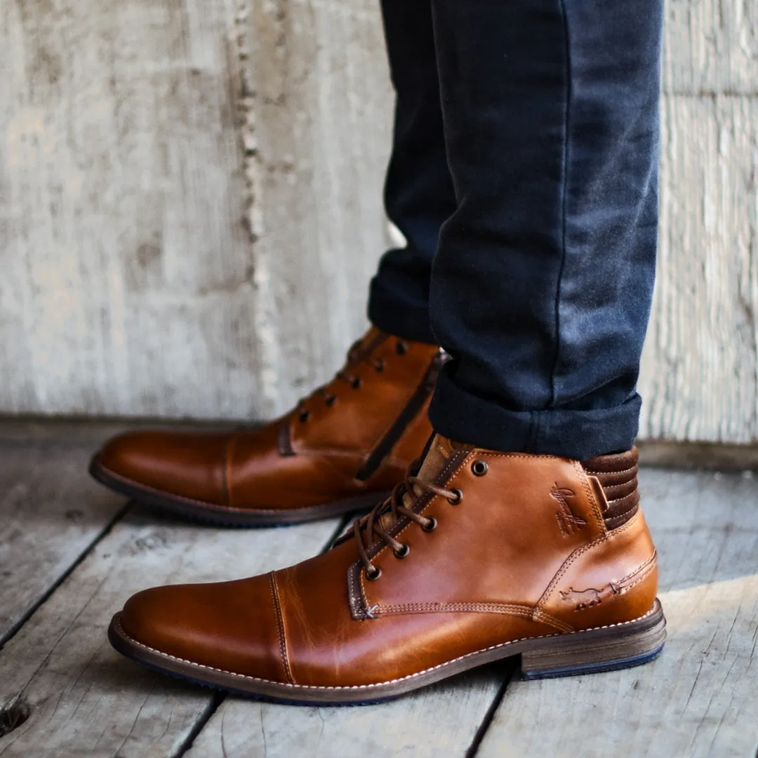 Comfortable Balance Chambers Lace Up Boots Cognac