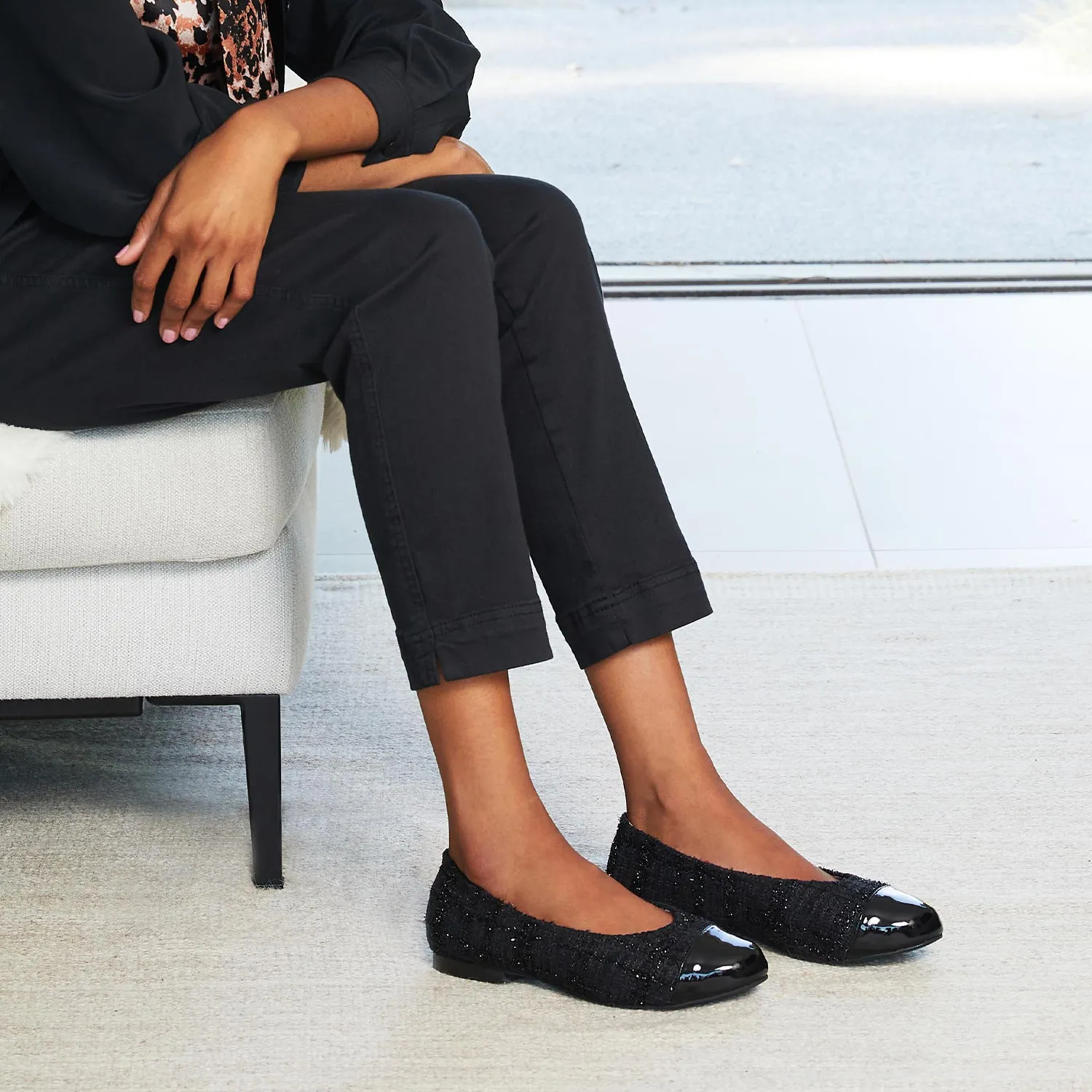 Luna: Black Tweed & Patent durable soles Active Day