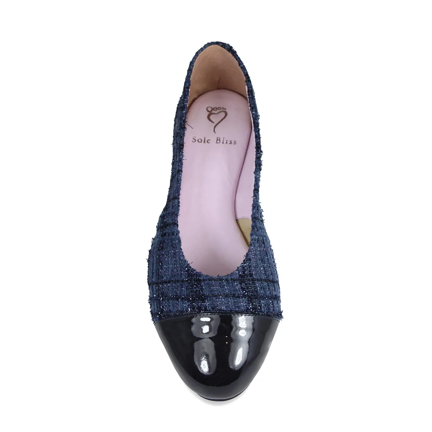 Luna: Navy Tweed & Patent Shock Diffusing Midsole