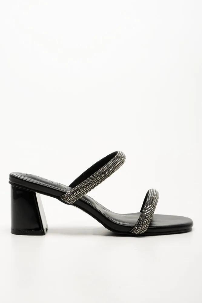 Spotlight Spark Street Proof Diamante Mule Block Heel Black