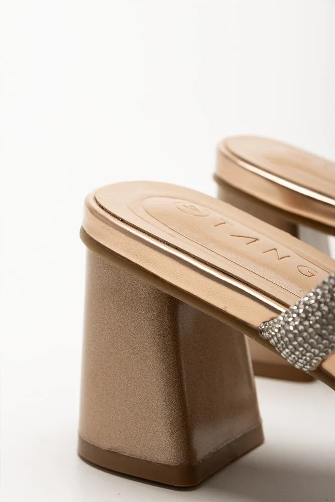 Minimal Edge Stable Grip Diamante Mule Block Heel Natural