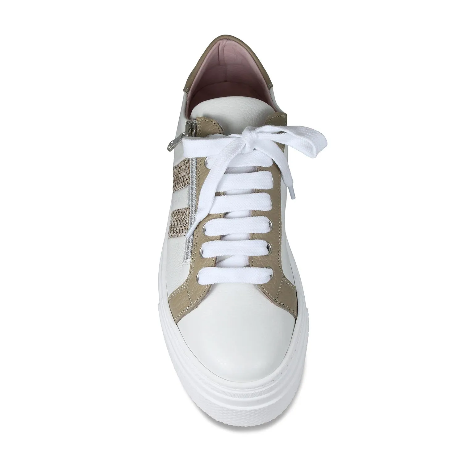 Lightweight Walking Shoes Stable Diva: White Leather & Taupe Raffia