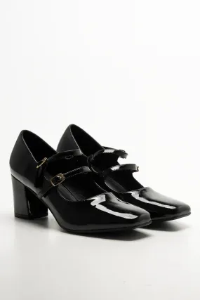 Double Strap Block Heel Shoes Black Stylish Heels