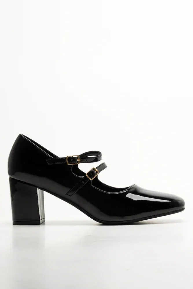 Cafe Moment Double Strap Block Heel Shoes Black