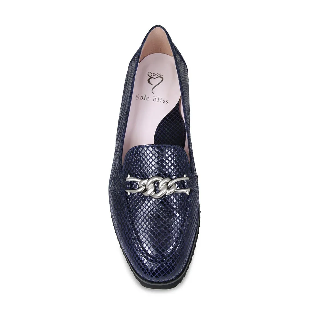 Tamara: Navy Snake Print Leather Built Soft Any Weather