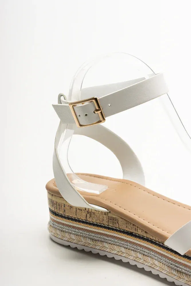 Shiny Finish Espadrille Wedge Ankle Strap Sandals White