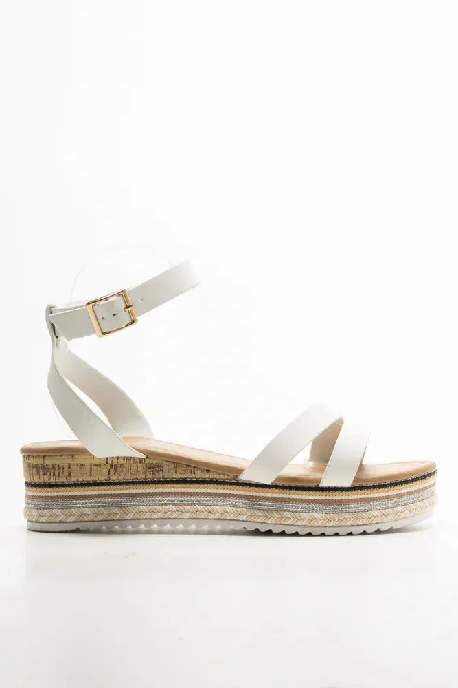 Espadrille Wedge Ankle Strap Sandals White Chic Look