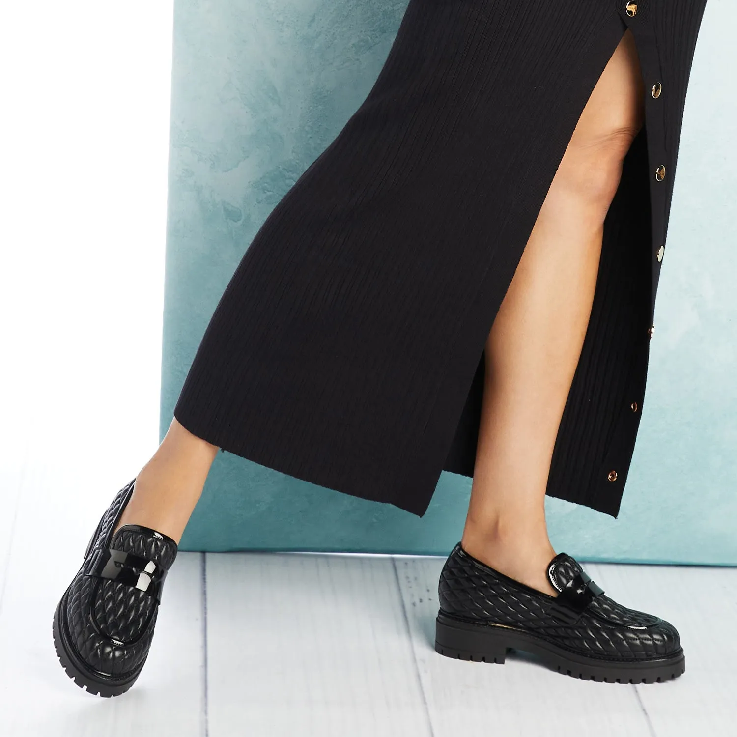 Fantasy: Black Quilted Leather Bacterial Inhibiting Lining Flexible Ground Contact