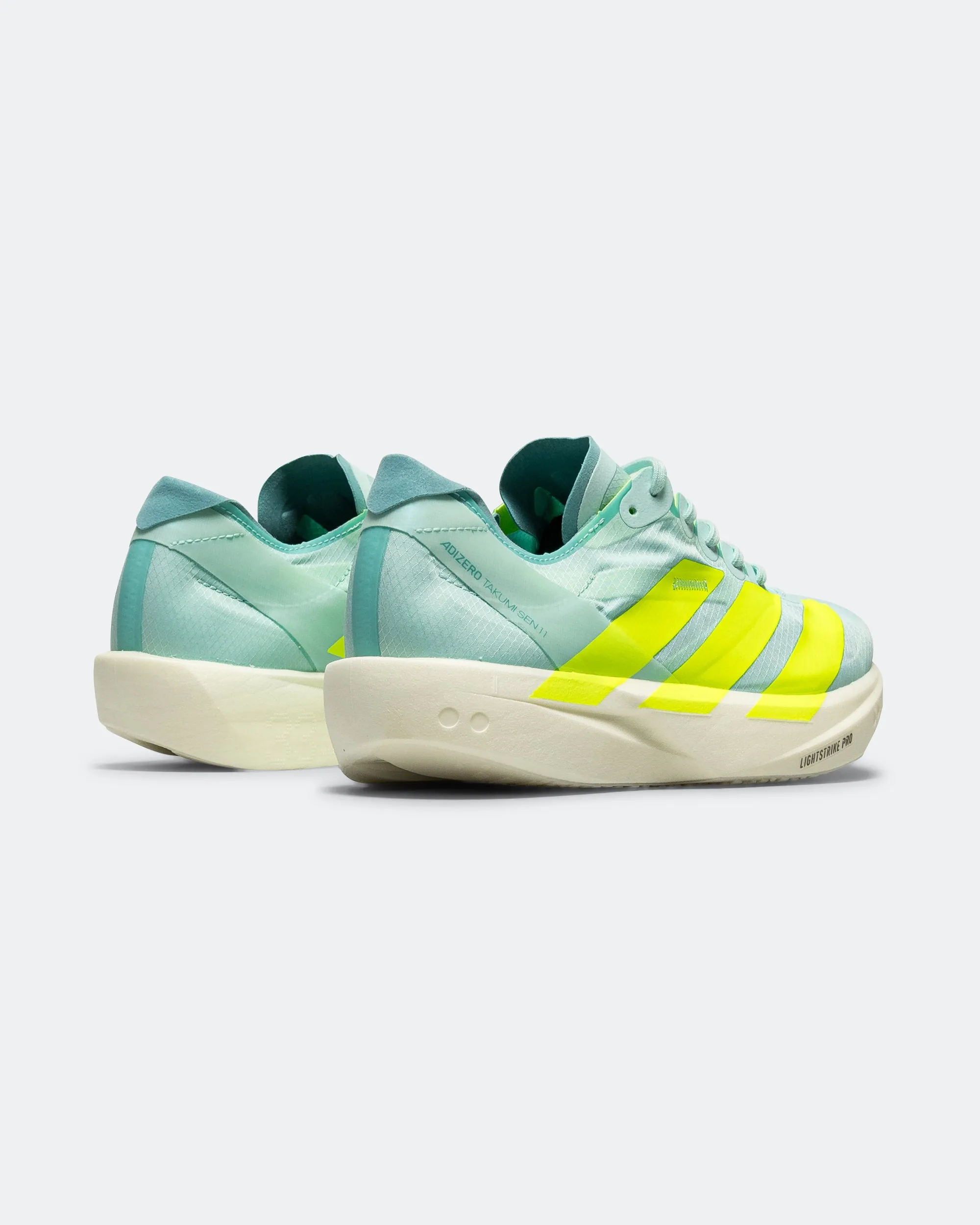 Womens Adizero Takumi Sen 11 - Semi Flash Aqua/Lucid Lemon/Flash Aqua Adjustable Straps