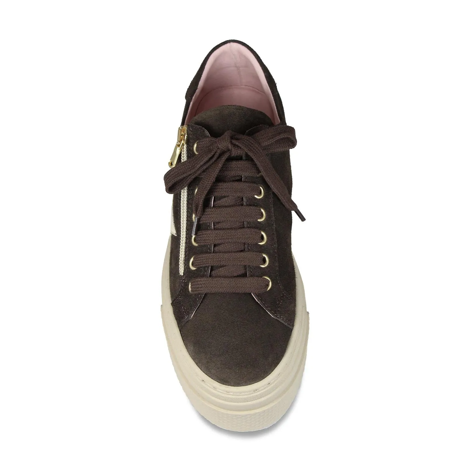 Diva-Star: Chocolate Brown Suede & Cream Leather Walk Easy Floral Pop