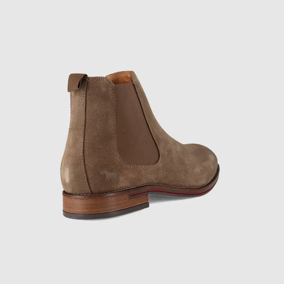 Rugged Built City Walking Cushioned Step Rainy Days Winner Chelsea Boots Taupe Suede