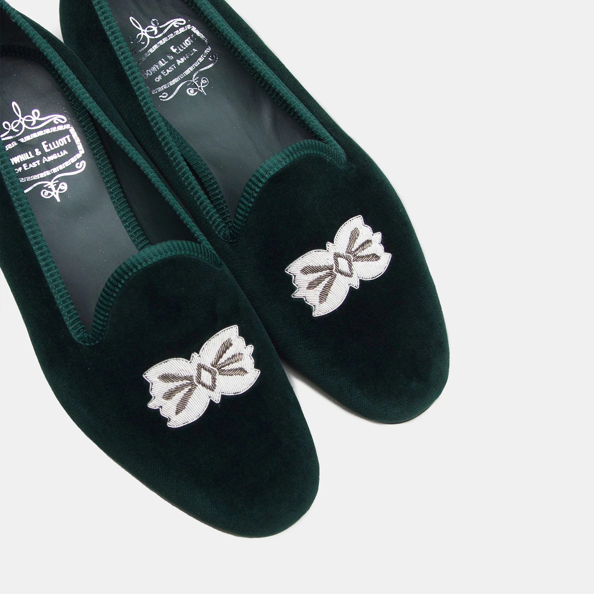 Subtle tone Bryceland's x Bowhill & Elliott Velvet Slippers Green