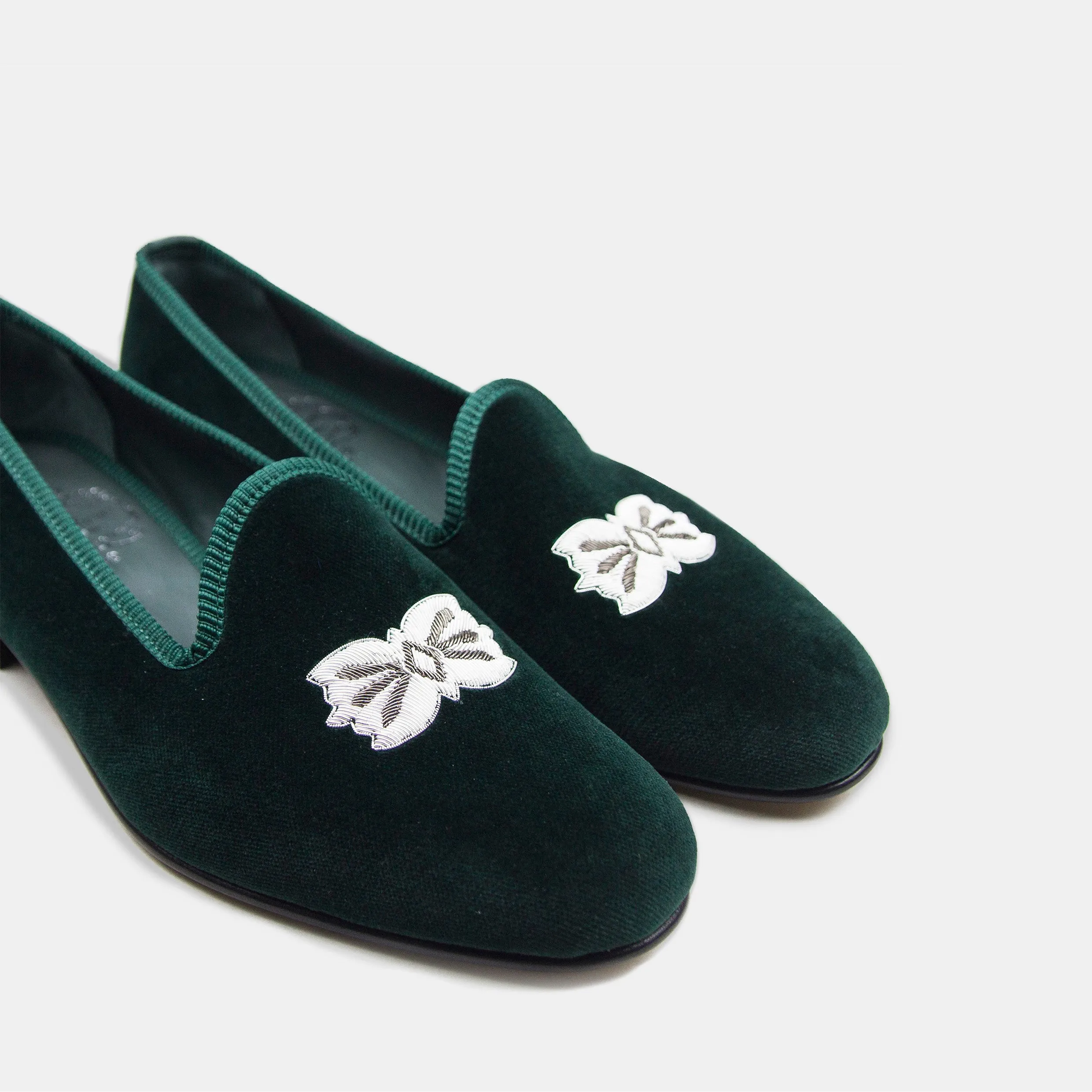 Bryceland's x Bowhill & Elliott Velvet Slippers Green Simple Lines