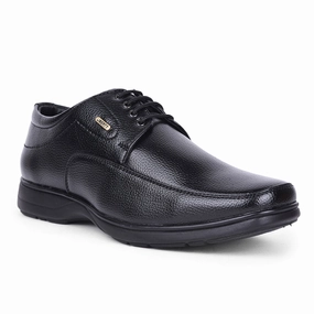 Fortune Black Formal Lacing Derby Shoes For Men HOL-131E By Liberty Work Travel Cushioned Interior