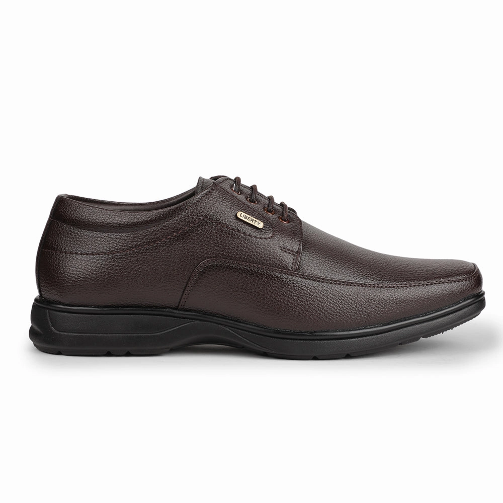 Fortune Brown Formal Lacing Derby Shoes For Men HOL-131E By Liberty Plain Upper Walking Stable