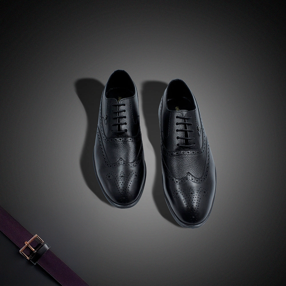 Fortune Formal Black Lacing Brogue Shoes For Men HOL-125E By Liberty Glossy Layer Working Professional