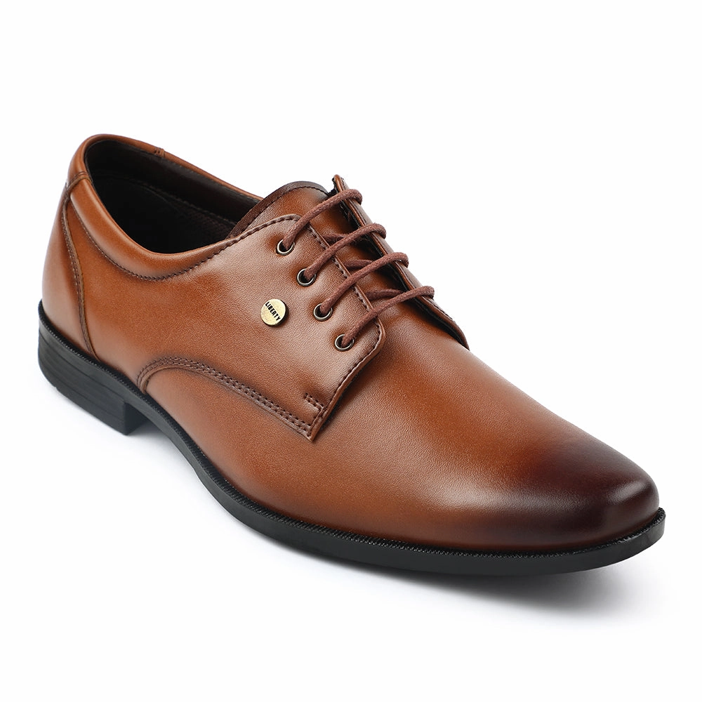 Fortune Tan Formal Lacing Derby Shoes For Men BENSTOCK1E By Liberty Gentle Foot Support Subtle Detail