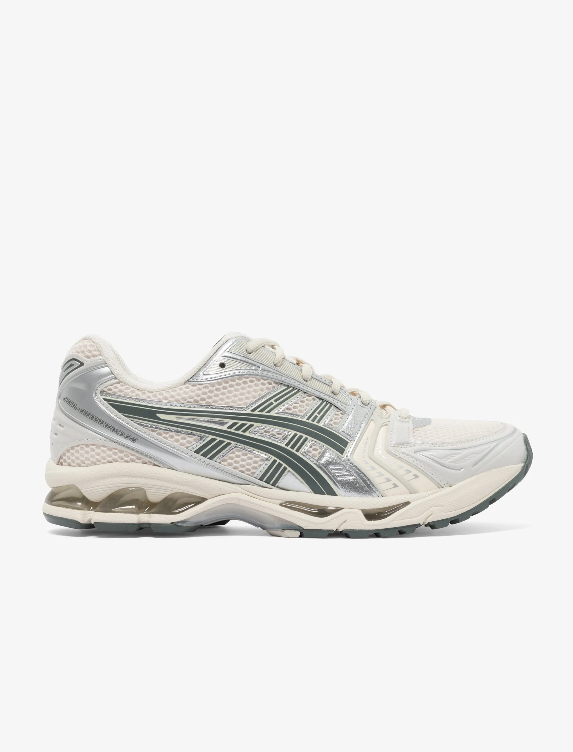 Gel-Kayano 14 (Birch/Dark Pewter) Quiet Steps Non Slip Outsole