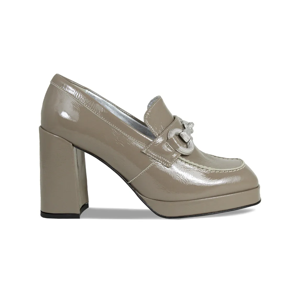 Genevieve: Taupe Patent Leather Friend Hike TPR Sole