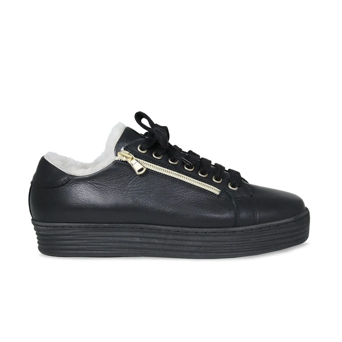 Slim Look Halo: Black Leather & Shearling