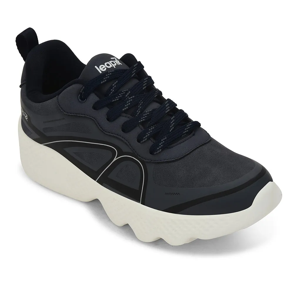 Leap7x Navy Blue Sports Lacing Running Shoes For Men WATSON-1E By Liberty Limited Edition Sock Lit Fit