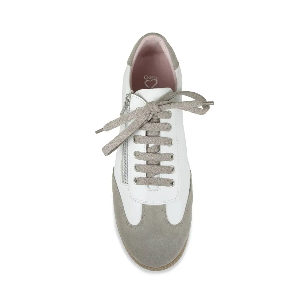 Leap Run Flexible Sole Pixie: White Leather & Taupe Suede