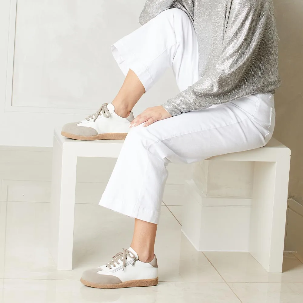 light texture Comfortable Design Pixie: White Leather & Taupe Suede