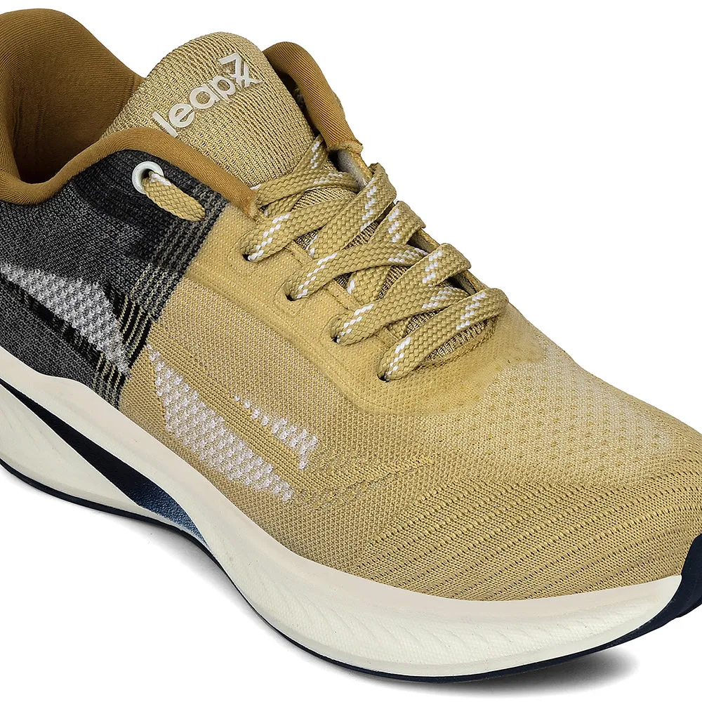 Leap7x Beige Sports Lacing Running Shoes For Men GHD-22 By Liberty nylon running wear Slip   On Style