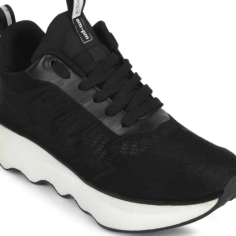 Leap7x Black Sports Lacing Running Shoes For Men GHD-102 By Liberty engraved running option