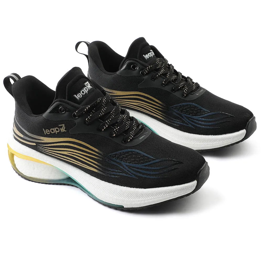 Leap7x Black Sports Lacing Running Shoes For Men MOSCOW-2 By Liberty Motion Control Plate