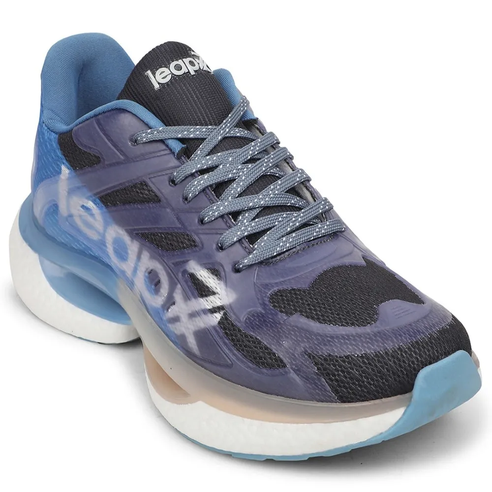 Leap7x Black Sports Lacing Running Shoes For Men RWM-01 By Liberty superb traction Friction Free