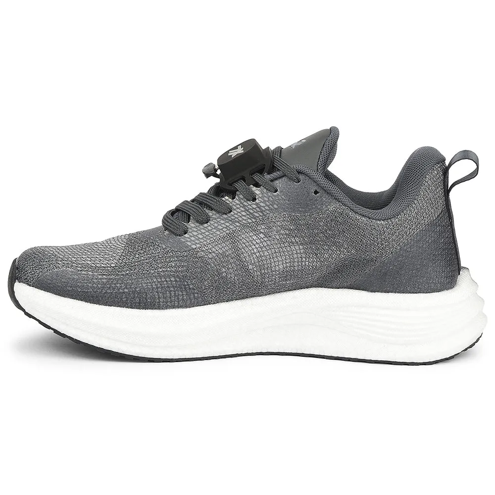 Leap7x Dark Grey Sports Lacing Running Shoes For Men XLM-08MS By Liberty Knit Fabric Construction