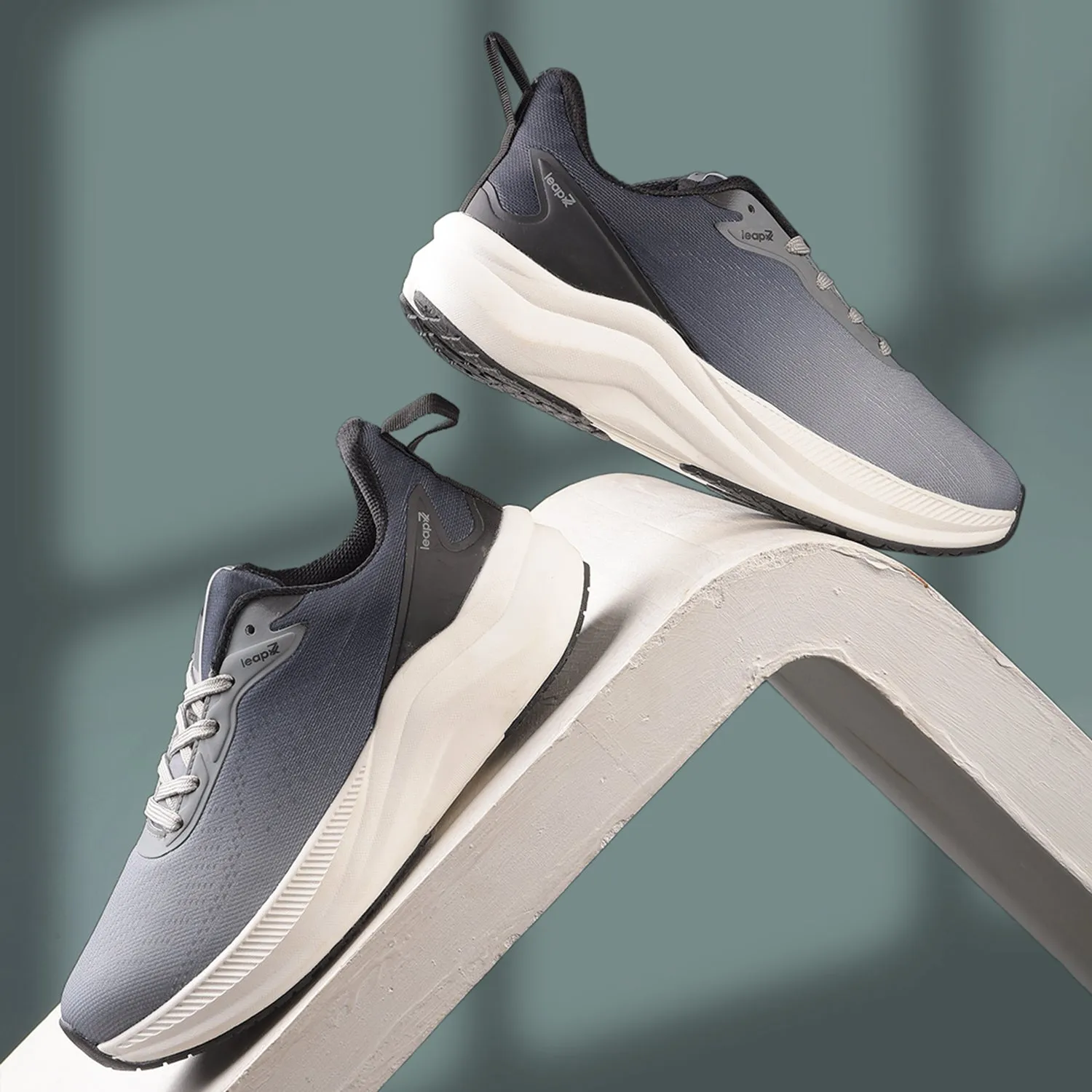 Leap7x Grey Sports Lacing Running Shoes For Men EVERSTAR1E By Liberty Comfortable foot flex