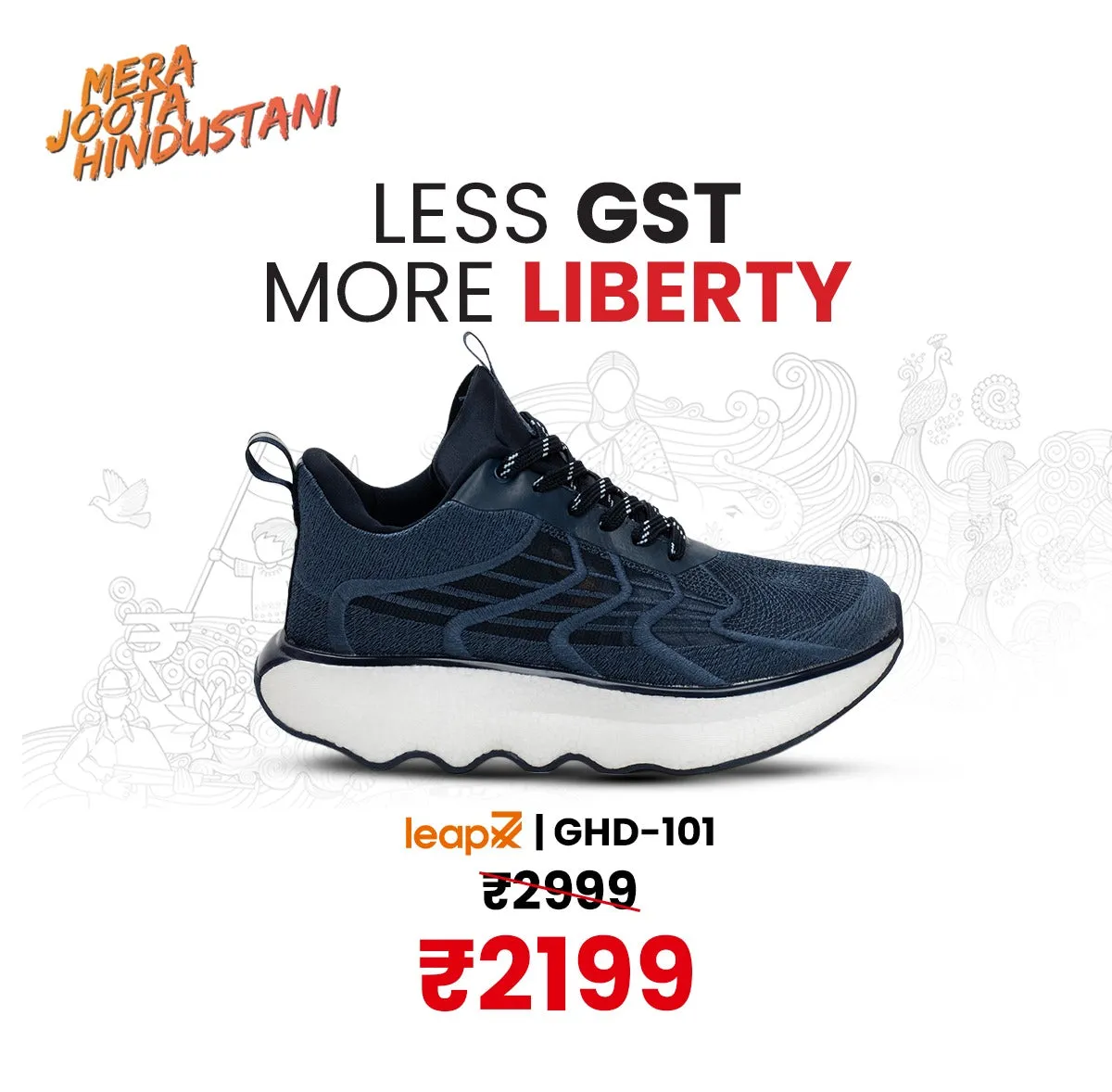 colorful - design shoes Leap7x Navy Blue Sports Lacing Running Shoes For Men GHD-101 By Liberty