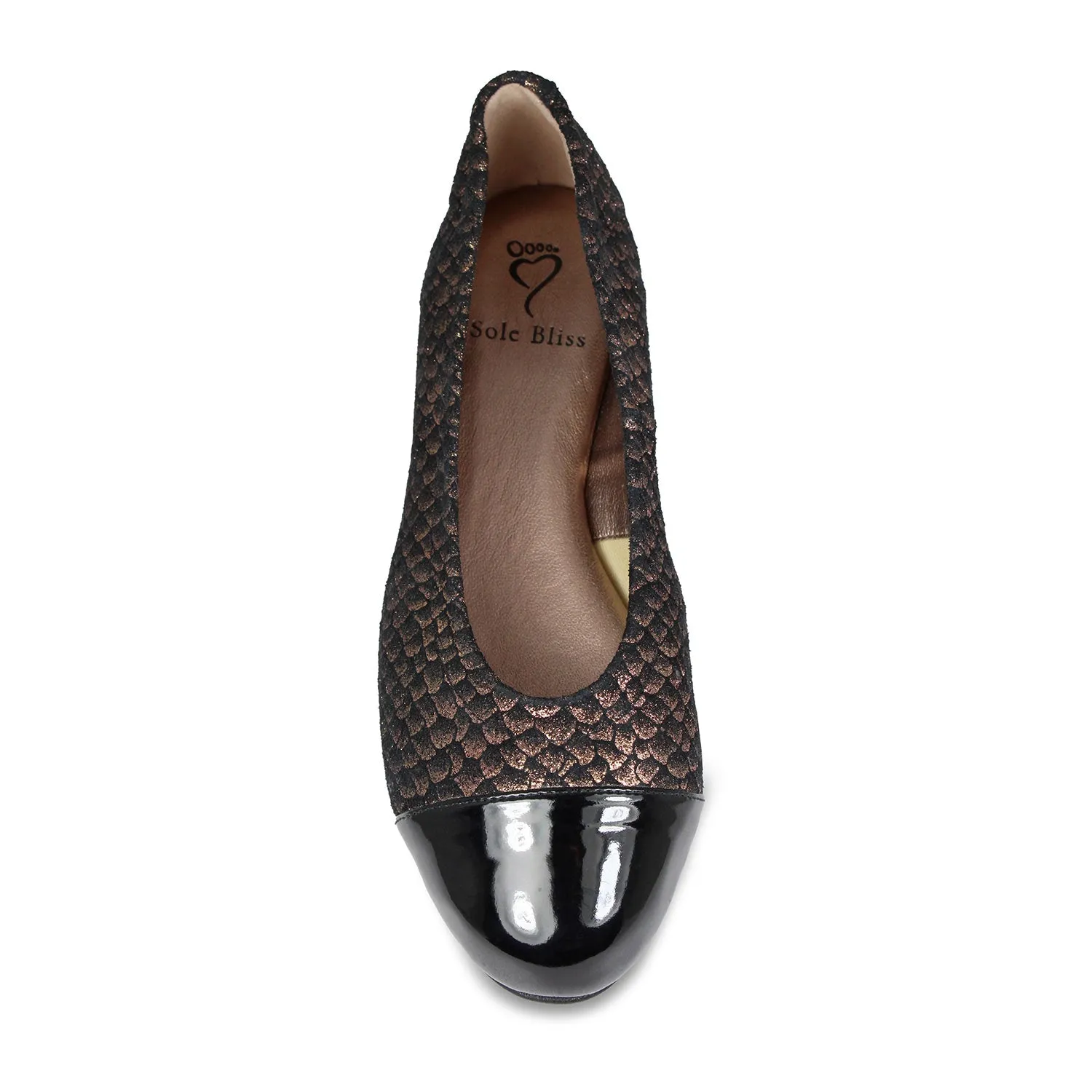 Luna: Metallic Suede & Black Patent Snow Path