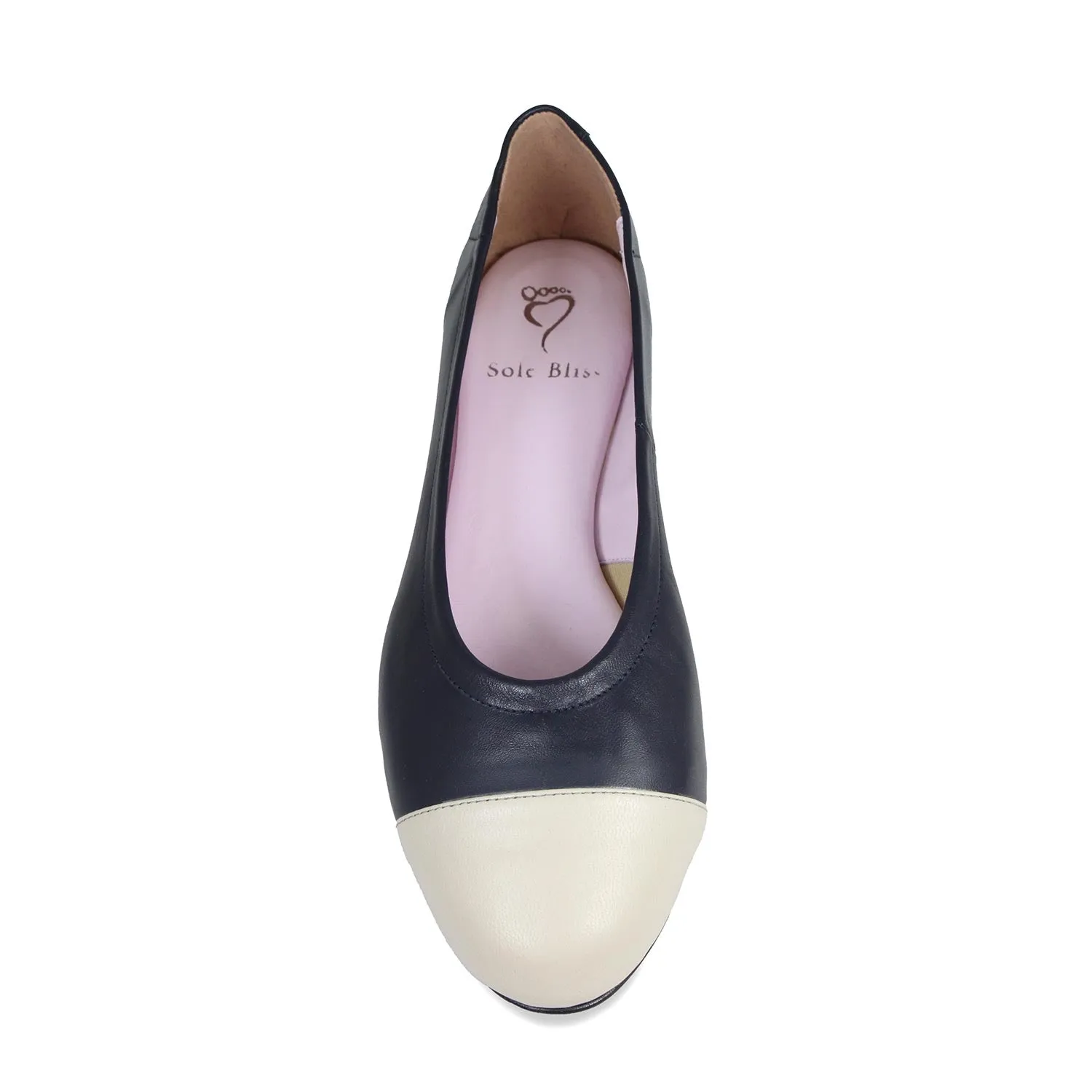 Luna: Navy & Cream Leather High Step Contoured Footbed Shape