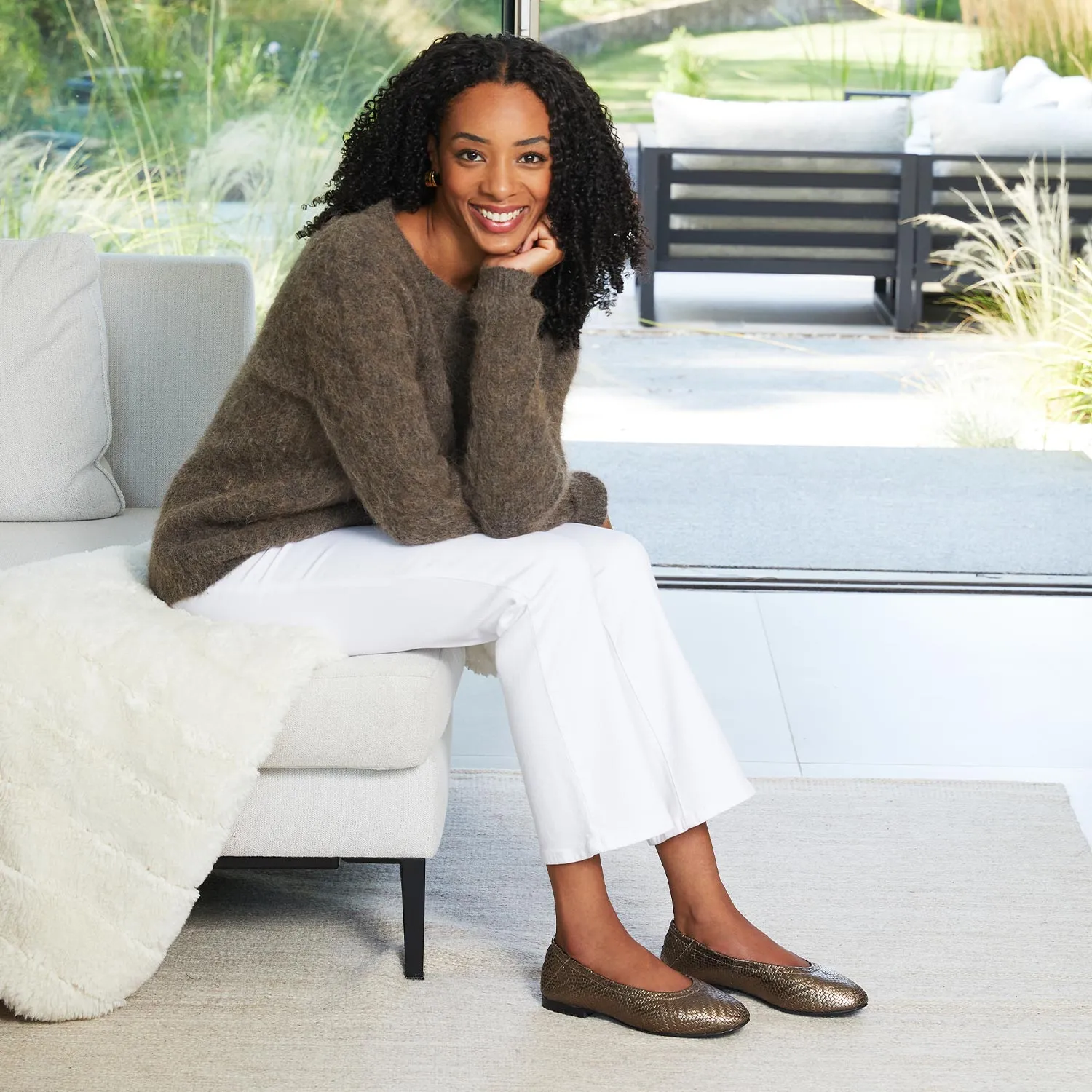 Luna: Pewter Weave Leather Mobility Flex Comfortable Upper